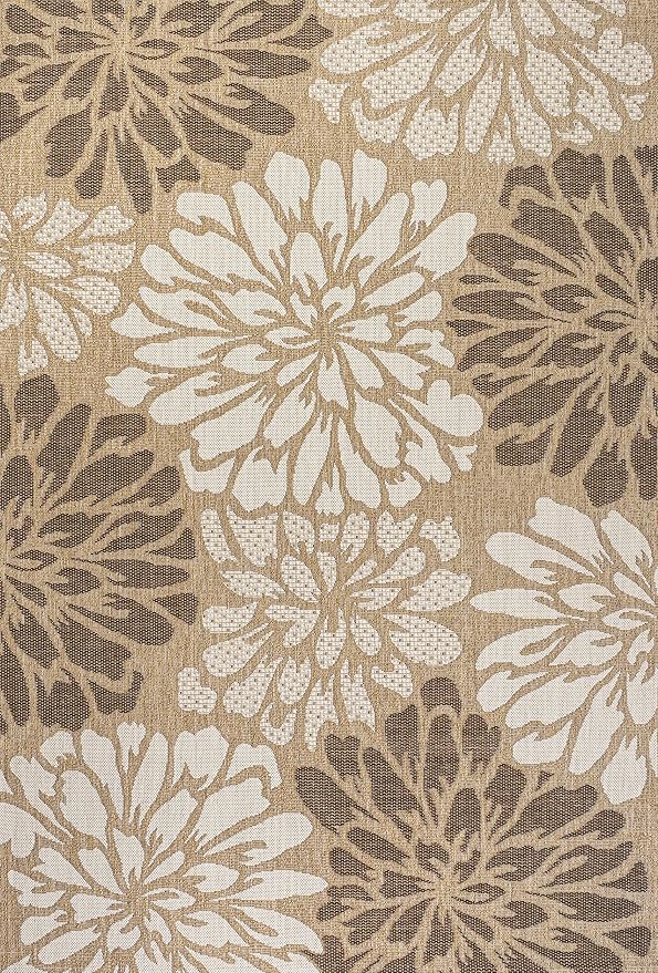 JONATHAN Y Floral Textured Weave Indoor Outdoor Area Rug 5X8 Brown/Cream, Zinnia Modern for Backyard, Patio, Porch, Easy-Cleaning, High Traffic, Pet-Friendly, Non-Shedding (SMB110I-5)