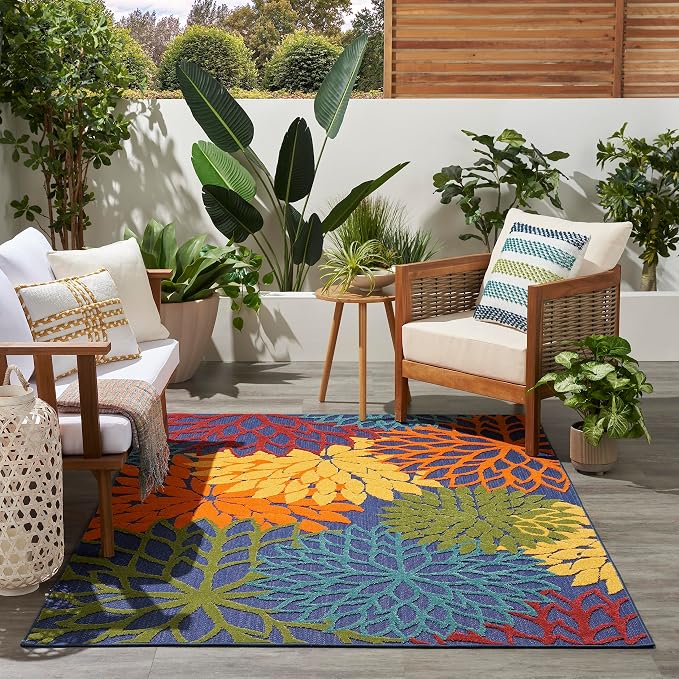 Nourison Home Aloha Navy Multicolor 3'6" x 5'6" Area Rug - Easy Clean, Non Shedding, Bed Room, Living Room, Dining Room, Kitchen (4' x 6')