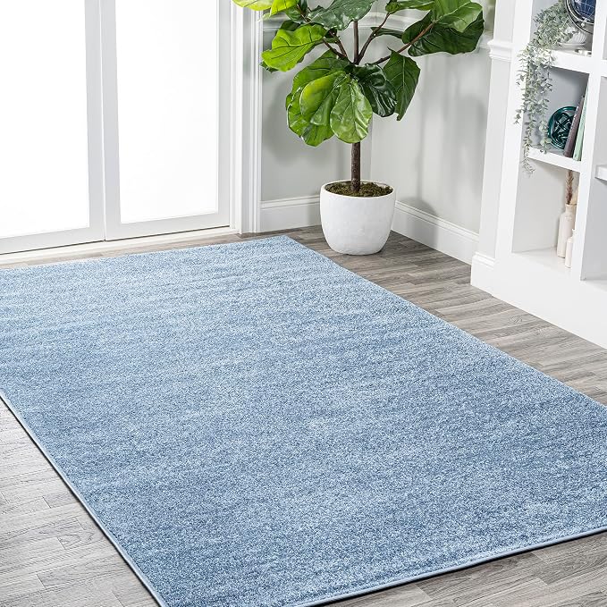 JONATHAN Y Haze Solid Low-Pile Classic Blue Indoor Area Rug 3x5, Coastal,Bohemian,Minimalist,Classic, Easy-Cleaning for Living Room,Bedroom,Kitchen,Pet Friendly,Non-Shedding (SEU100F-3)