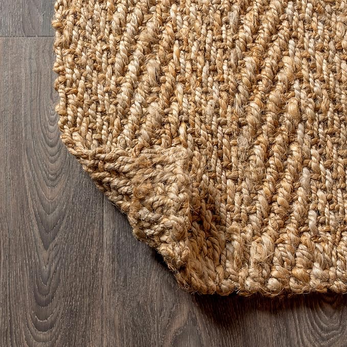 JONATHAN Y Hira Hand Woven Diamond Chunky Jute Natural 6x6 Square Indoor Area Rug, Bohemian, Transitional, Easy-Cleaning for Living Room, Bedroom, Kitchen, Pet Friendly, Non-Shedding (NFR100A-6SQ)