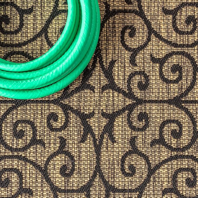 JONATHAN Y Vintage Filigree Indoor Outdoor Round Area Rug 8 Ft Black/Khaki, Madrid Textured Weave for Backyard, Patio, Porch, Easy-Cleaning, High Traffic, Pet-Friendly, Non-Shedding (SMB107A-8R)