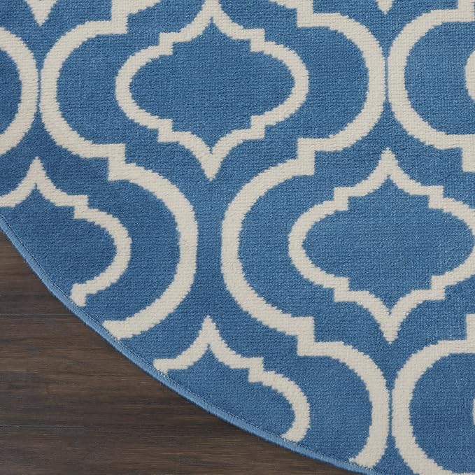 Nourison Home Jubilant Trellis Blue 8' x Round Area -Rug, Easy -Cleaning, Non Shedding, Bed Room, Living Room, Dining Room, Kitchen (8 Round)