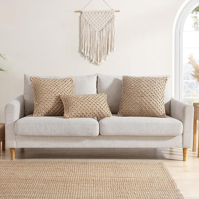 Boho Living Jada Decorative Throw, Includes Accent Insert, Premium Woven Design, Living Room Décor, (2) 20" x 20" Pillow Covers, Beige 2 Count