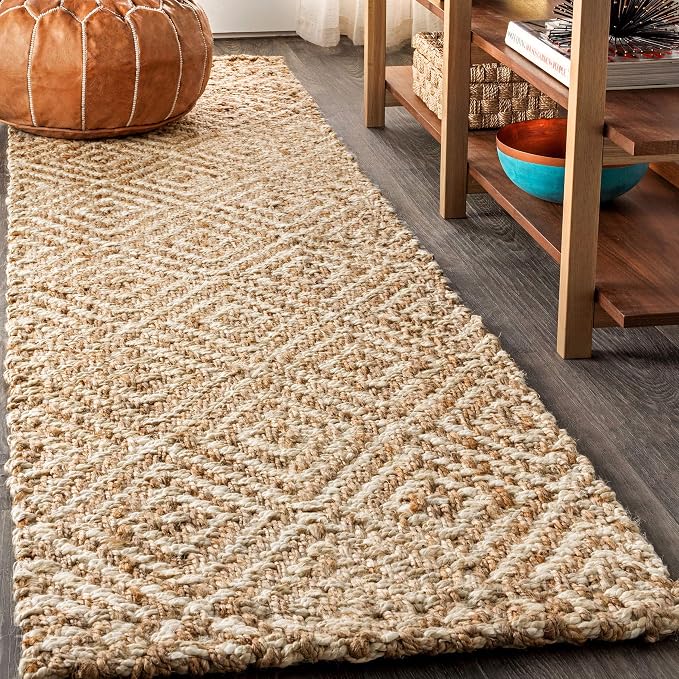 JONATHAN Y Hira Hand Woven Diamond Chunky Jute Natural Runner Rug, 2x12, Bohemian, Transitional, Easy-Cleaning for Living Room, Bedroom, Kitchen, Pet Friendly, Non-Shedding (NFR100A-212)