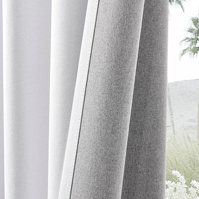 Joydeco Faux Linen Blackout Curtains for Bedroom,White Blackout Curtains 90 inches Long,100% Blackout Solid Thermal Insulated Window Drapes Luxury Decor for Living Room（W52xL90 Inch,White）