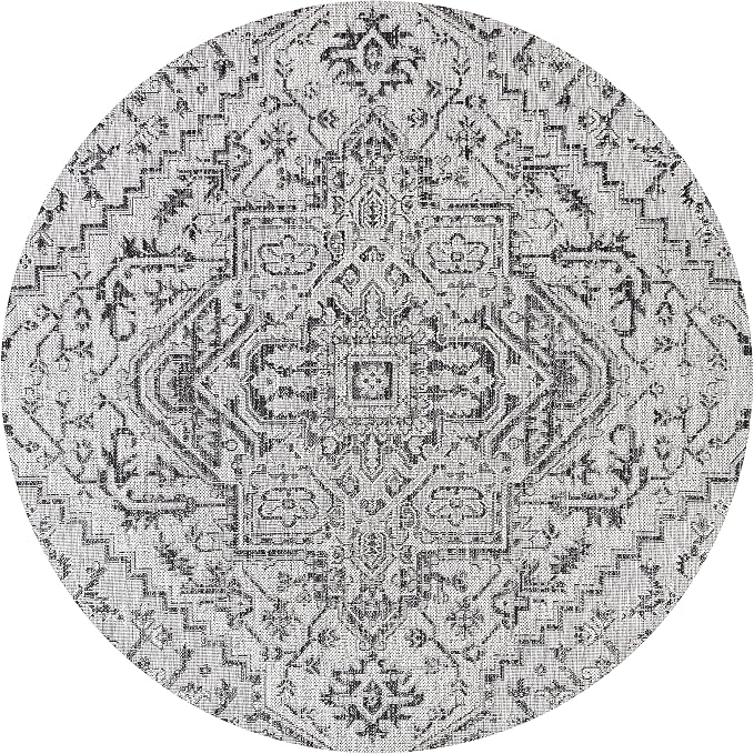 JONATHAN Y Boho Medallion Indoor Outdoor Round Area Rug 3 Ft Black/Gray, Estrella Textured Weave for Backyard, Patio, Porch, Easy-Cleaning, High Traffic, Pet-Friendly, Non-Shedding (SMB105D-3R)