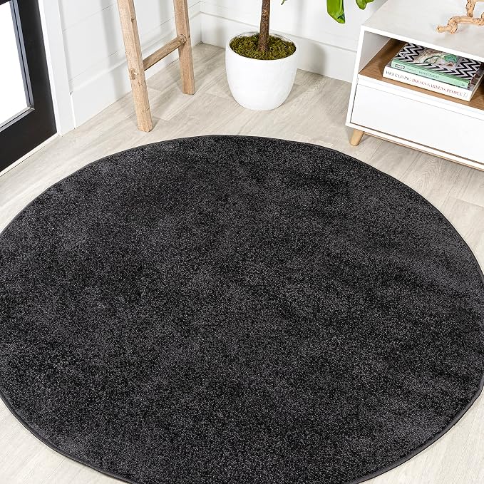 JONATHAN Y Haze Solid Low-Pile Black 6' Round Indoor Area Rug, Coastal,Bohemian,Minimalist,Classic, Easy-Cleaning for Living Room,Bedroom,Kitchen,Pet Friendly,Non-Shedding (SEU100I-6R)