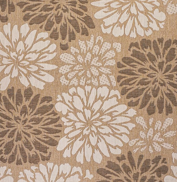 JONATHAN Y Floral Textured Weave Indoor Outdoor Square Area Rug 3X3 Brown/Cream, Zinnia Modern for Backyard, Patio, Porch, Easy-Cleaning, High Traffic, Pet-Friendly, Non-Shedding (SMB110I-3SQ)