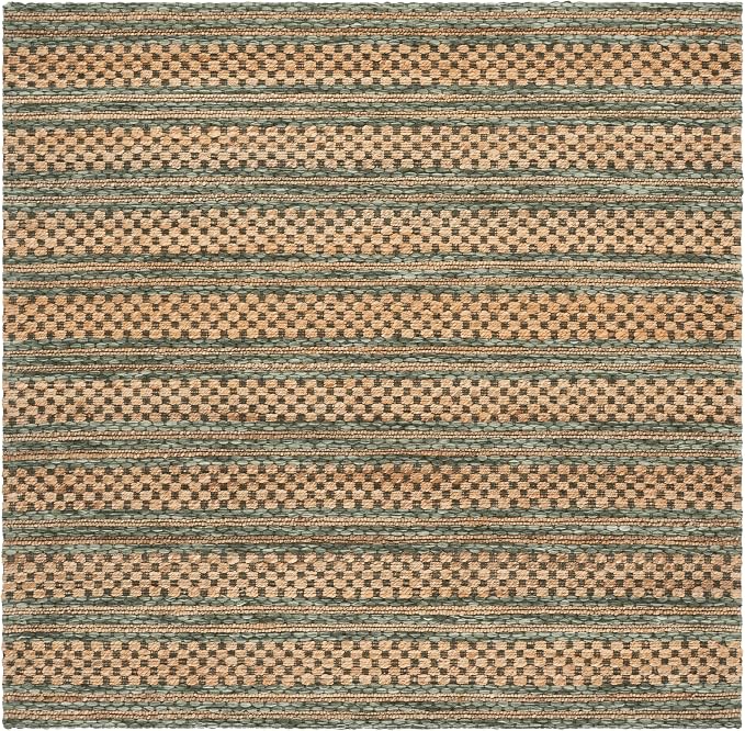 Martha Stewart X SAFAVIEH Collection Area Rug - 6' Square, Natural & Green, Handmade Wool & Jute, Ideal for Living Room, Bedroom, Dining Space (MSR9528Y)