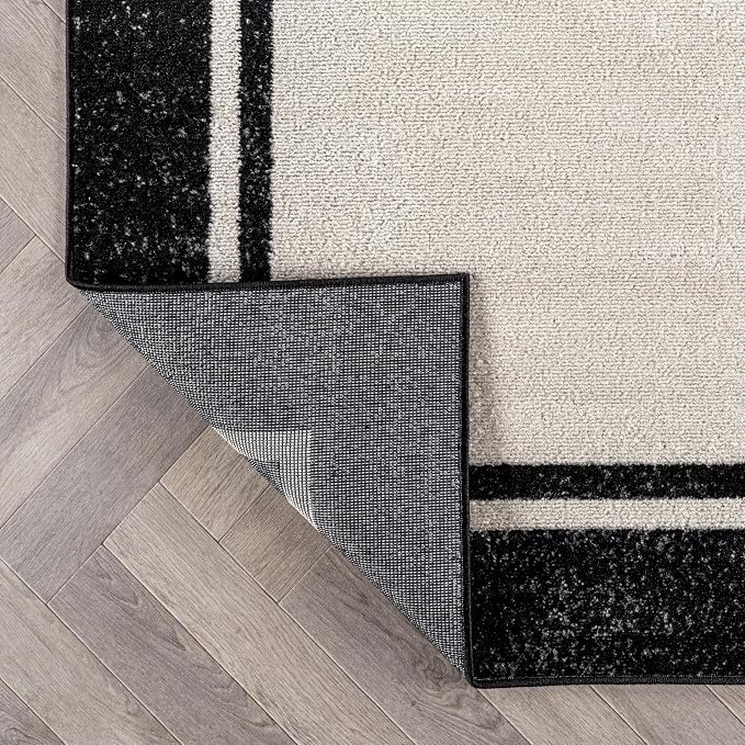 Rugshop Modern Transitional Bordered Runner Rug Low Pile Cream 2' 3" x 8'