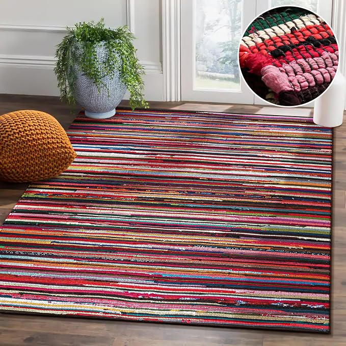 Chindi Rug 5x7, Boho Living Room Woven Braided Multicolor 5 x7 Area Rug, Bohemian Colorful Recycled Cotton Rag Rugs for Farmhouse, Bedroom, Dining Room, Classroom, Hallway