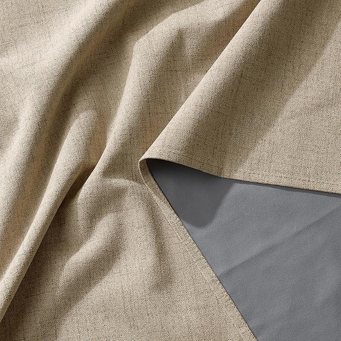 RYB HOME Burlap 100% Blackout Linen Curtains 78 inch Long, Thermal Insulated & Privacy Assurd Home Decor Drapes for Bedroom/Office/Nursery, Rod Pocket & Back Tab Window Treatment, W52 X L78, 2 Panels