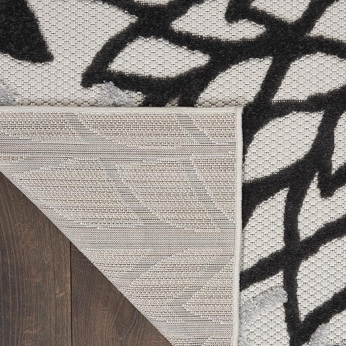 Nourison Home Aloha Indoor/Outdoor Black White 3' x 5' Area Rug, Easy Cleaning, Non Shedding, Bed Room, Living Room, Dining Room, Kitchen (3x5)