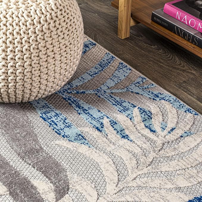 JONATHAN Y Tropics Palm Leaves Indoor Outdoor Area Rug 3X5 Gray/Blue | Ships Rolled, Durable Flat Weave, Lays Flat for Backyard, Patio, Porch, Easy-Cleaning, High Traffic,Pet-Friendly,Non-Shedding