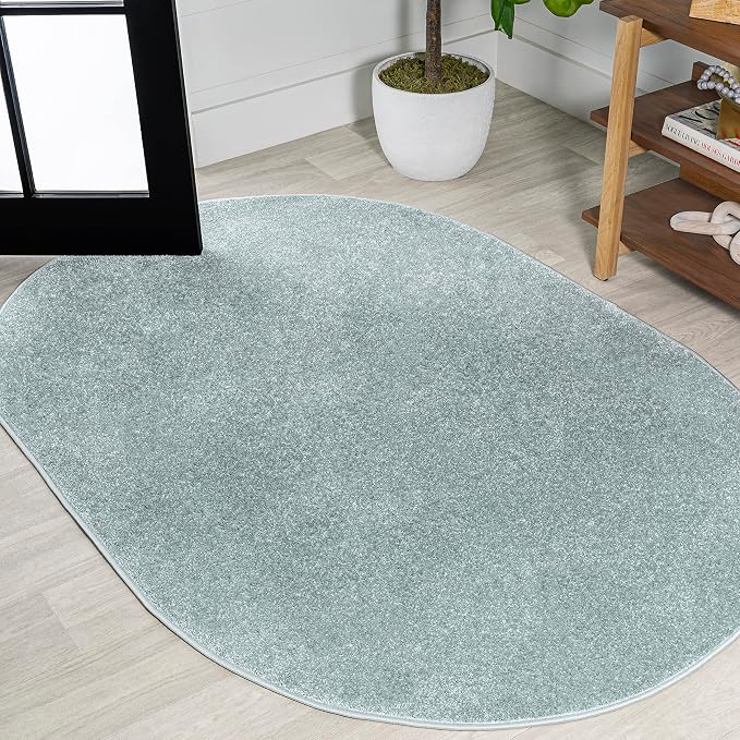 JONATHAN Y Haze Solid Low-Pile Aqua Blue 3x5 Oval Indoor Area Rug, Coastal,Bohemian,Minimalist,Classic, Easy-Cleaning for Living Room,Bedroom,Kitchen,Pet Friendly,Non-Shedding (SEU100S-3OV)