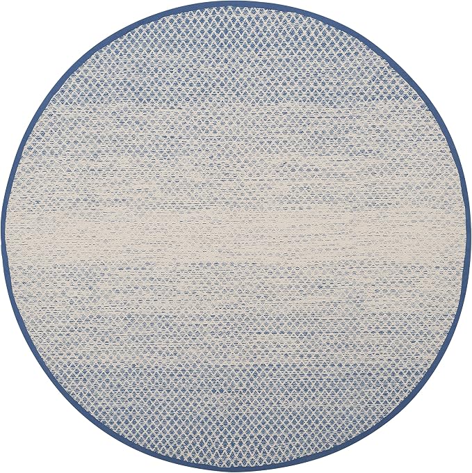 SAFAVIEH Montauk Collection Area Rug - 6' Round, Blue & Ivory, Handmade Cotton, Ideal for High Traffic Areas in Living Room, Bedroom (MTK601B)