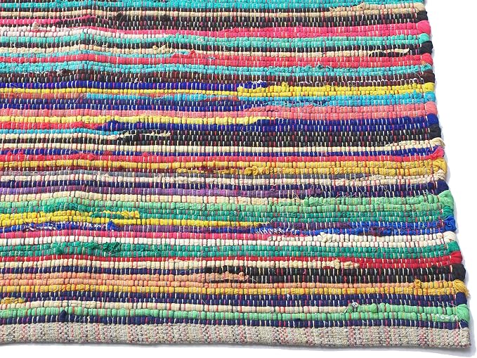 Chardin home - Eco Friendly 100% Recycled Cotton Colorful Chindi Area Rug – 8’x10’, Multi.
