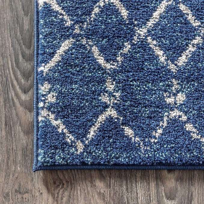 JONATHAN Y Boho Vintage Diamond Blue/White Runner Rug 2X8 ft, Moroccan Hype for Living Room, Bedroom, Kitchen, Office, Easy-Cleaning, High Traffic, Pet-Friendly, Non-Shedding (MOH101A-28)