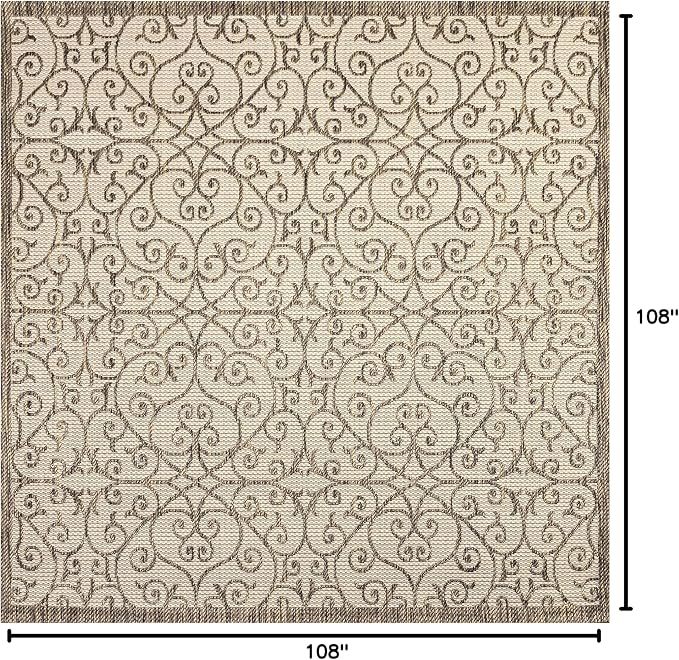 JONATHAN Y Vintage Filigree Indoor Outdoor Square Area Rug 9X9 Beige/Brown, Madrid Textured Weave for Backyard, Patio, Porch, Easy-Cleaning, High Traffic, Pet-Friendly, Non-Shedding (SMB107B-9SQ)