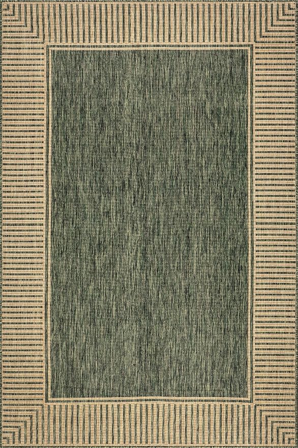 Nuloom Asha Green/Brown, 6'7" x 9', Casual, Striped Border, Soft and Cozy, High Traffic, Easy Clean, Durable Area Rug for Indoor/Outdoor Patio, Deck, Porch, Garden, Courtyard