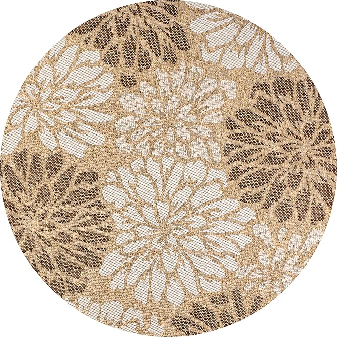 JONATHAN Y Floral Textured Weave Indoor Outdoor Round Area Rug 3 Ft Brown/Cream, Zinnia Modern for Backyard, Patio, Porch, Easy-Cleaning, High Traffic, Pet-Friendly, Non-Shedding (SMB110I-3R)