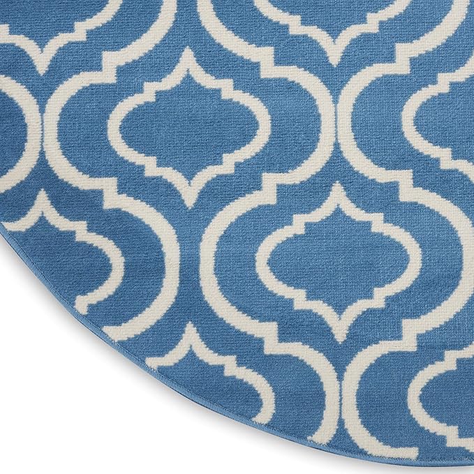 Nourison Home Jubilant Blue 5'3" x Round Area Rug - Easy Clean, Non Shedding, Bed Room, Living Room, Dining Room, Kitchen (5' x Round)
