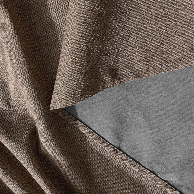 RYB HOME Brown 100% Blackout Curtains 84 inches Long, Thermal Insulating Privacy Energy Saving Linen Curtains for Bedroom Living Room Window Office Theater Dining Nursery, W52 x L84, 2 Panels