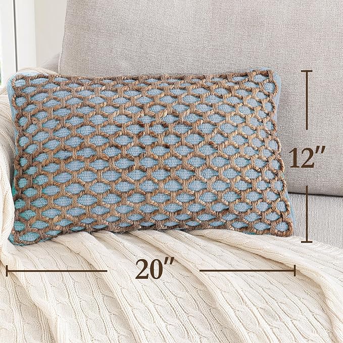 Boho Living Jada Decorative Throw, (1) 12" x 20" Pillow Cover, Light Blue