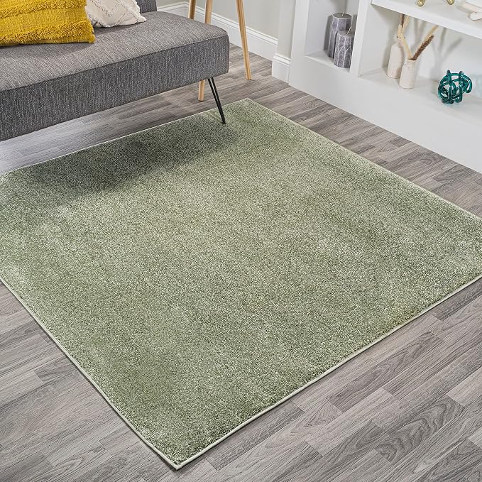 JONATHAN Y Haze Solid Low-Pile Green 9x9 Square Indoor Area Rug, Coastal,Bohemian,Minimalist,Classic, Easy-Cleaning for Living Room,Bedroom,Kitchen,Pet Friendly,Non-Shedding (SEU100O-9SQ)