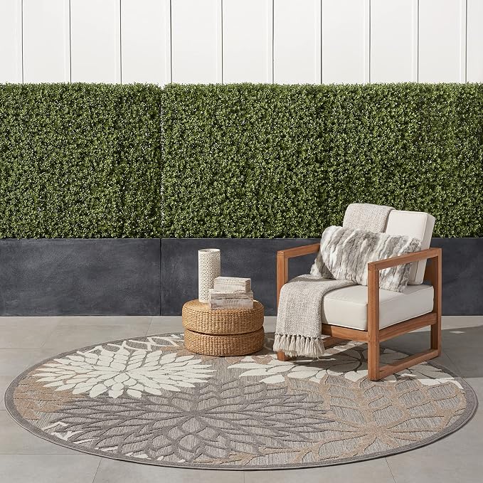 Nourison Home Aloha Natural 7'10" x Round Area Rug - Easy Clean, Non Shedding, Bed Room, Living Room, Dining Room, Kitchen (8' x Round)