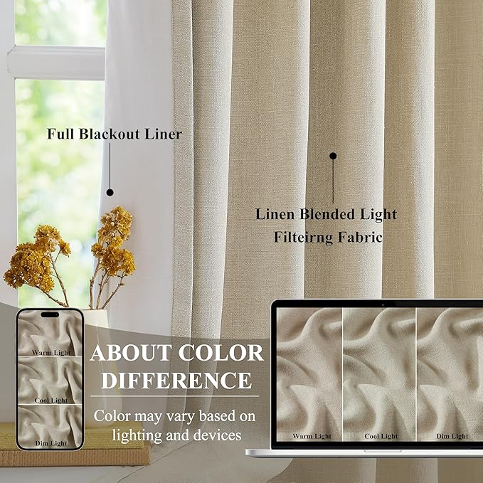 WEST LAKE Extra Long Pinch Pleated Blackout Curtain Panels 112 Inches Long | Sand Linen Blended Room Darkening Drapes,French Pleat Window Treatment for Bedroom Living Room,60"Wx112"L(Pack of 1)