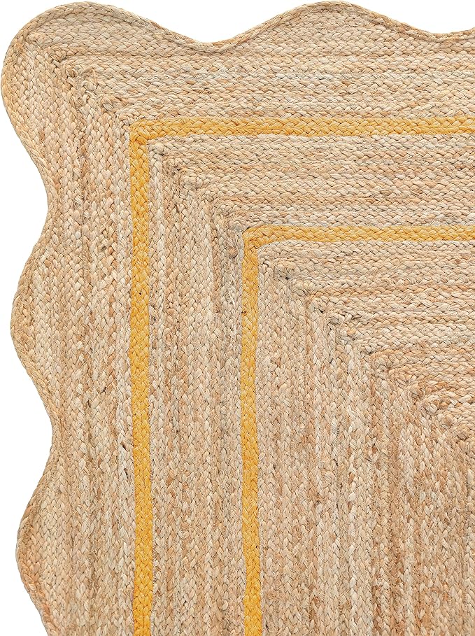 Village Weave Scalloped Jute Boho Entryway Runner - Yellow (9'x12')