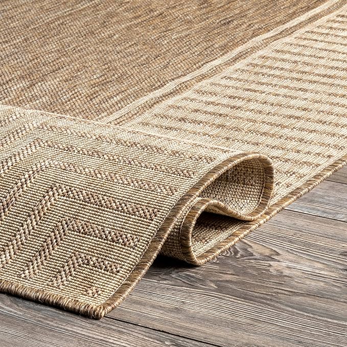 Nuloom Asha Light Brown/Ivory, 4' x 6', Casual, Striped Border, Soft and Cozy, High Traffic, Easy Clean, Durable Area Rug for Indoor/Outdoor Patio, Deck, Porch, Garden, Courtyard