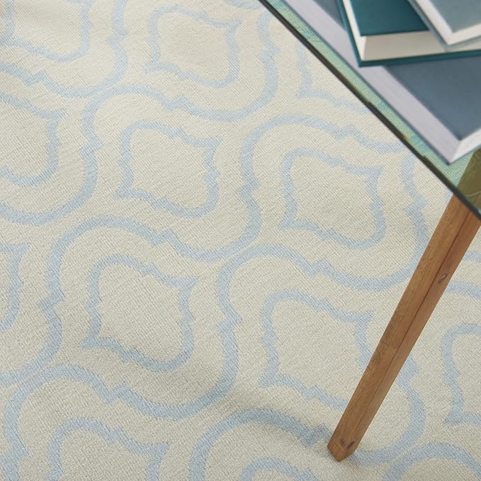 Nourison Home Jubilant Trellis Ivory/Blue 5'3" x 7'3" Area -Rug, Easy -Cleaning, Non Shedding, Bed Room, Living Room, Dining Room, Kitchen (5x7)