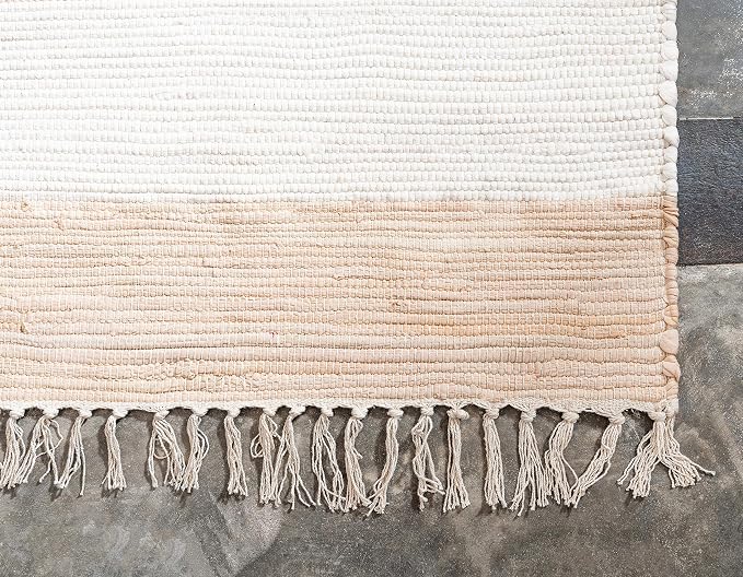 Unique Loom Chindi Rag Collection Area Rug - Striped (8'x 10' Rectangle, Beige/ Ivory)