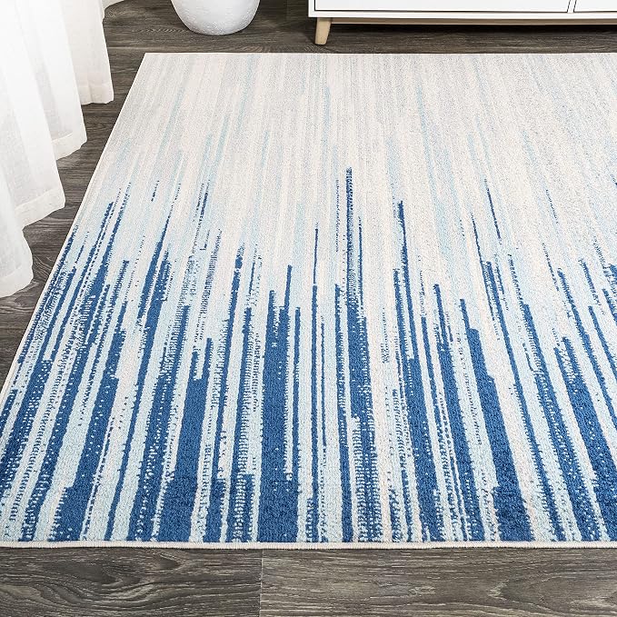 JONATHAN Y Linear Modern Half-Stripe Blue/Cream Indoor Area Rug, 8x10, Contemporary, Transitional, Easy-Cleaning for Living Room, Bedroom, Kitchen, Pet Friendly, Non-Shedding (CTP112A-8)
