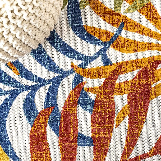 JONATHAN Y Tropics Palm Indoor Outdoor Square Area Rug 6X6 Cream/Orange | Ships Rolled, Durable Flat Weave, Lays Flat for Backyard, Patio, Porch, Easy-Cleaning, High Traffic,Pet-Friendly,Non-Shedding