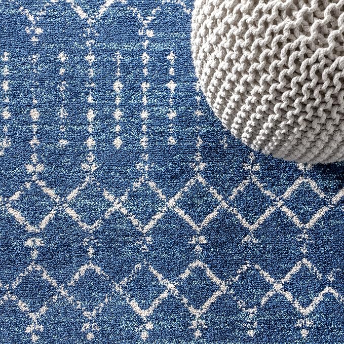 JONATHAN Y Boho Vintage Diamond Blue/White Square Area Rug 5X5 ft, Moroccan Hype for Living Room, Bedroom, Kitchen, Office, Easy-Cleaning, High Traffic, Pet-Friendly, Non-Shedding (MOH101A-5SQ)