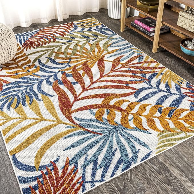 JONATHAN Y Tropics Palm Leaves Indoor Outdoor Area Rug 8X10 Cream/Orange | Ships Rolled, Durable Flat Weave, Lays Flat for Backyard, Patio, Porch, Easy-Cleaning, High Traffic,Pet-Friendly,Non-Shedding