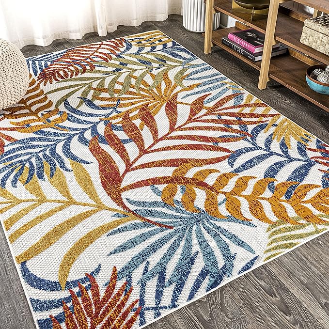 JONATHAN Y Tropics Palm Leaves Indoor Outdoor Area Rug 4X6 Cream/Orange | Ships Rolled, Durable Flat Weave, Lays Flat for Backyard, Patio, Porch, Easy-Cleaning, High Traffic,Pet-Friendly,Non-Shedding