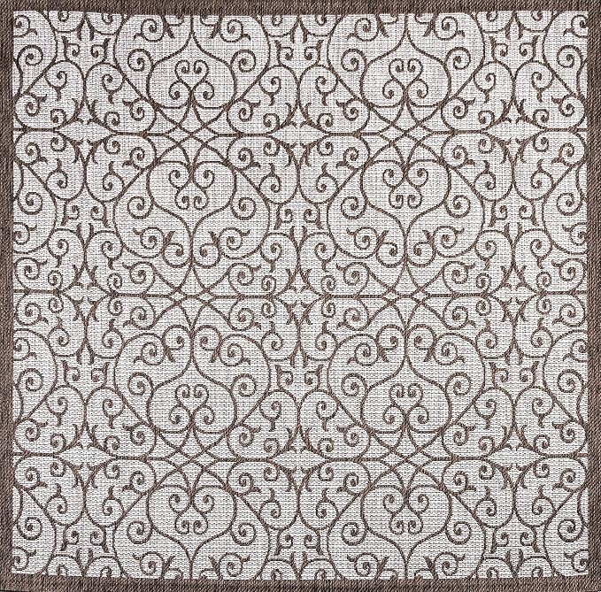 JONATHAN Y Vintage Filigree Indoor Outdoor Square Area Rug 8X8 Taupe/Espresso, Madrid Textured Weave for Backyard, Patio, Porch, Easy-Cleaning, High Traffic, Pet-Friendly, Non-Shedding (SMB107C-8SQ)