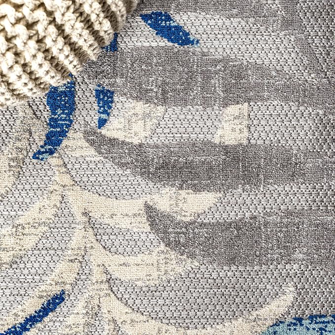 JONATHAN Y Tropics Palm Leaves Indoor Outdoor Area Rug 4X6 Gray/Blue | Ships Rolled, Durable Flat Weave, Lays Flat for Backyard, Patio, Porch, Easy-Cleaning, High Traffic,Pet-Friendly,Non-Shedding
