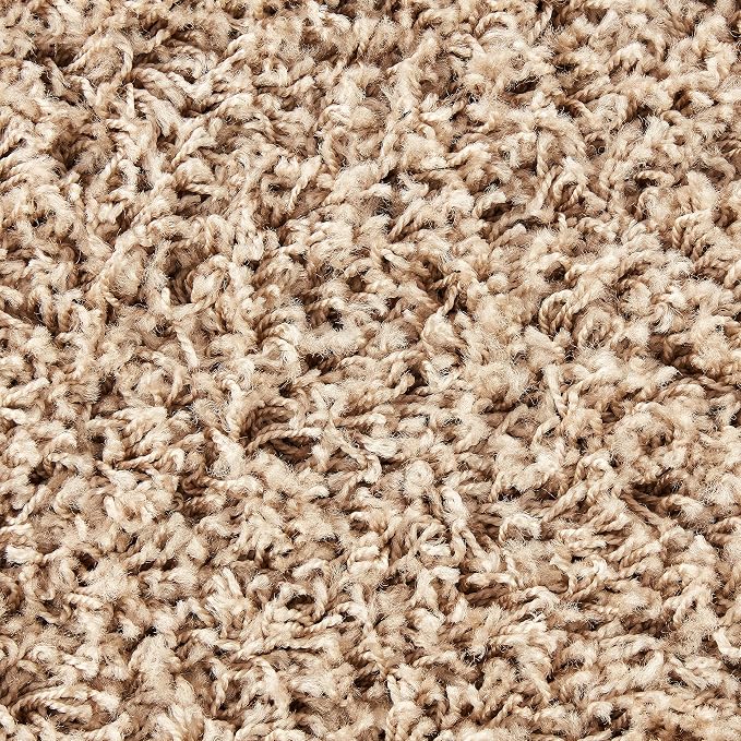 Unique Loom Solid Shag Collection Area Rug (5' 1" Square, Taupe) | Modern solid area rug for dining room, living room & bedroom. Stain-resistant, easy-care, kid & pet friendly