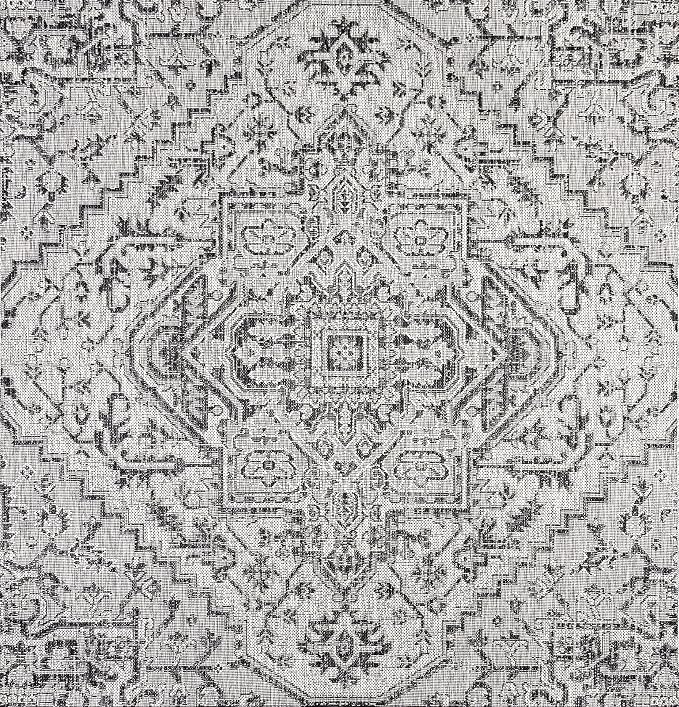 JONATHAN Y Boho Medallion Indoor Outdoor Square Area Rug 4X4 Black/Gray, Estrella Textured Weave for Backyard, Patio, Porch, Easy-Cleaning, High Traffic, Pet-Friendly, Non-Shedding (SMB105D-4SQ)