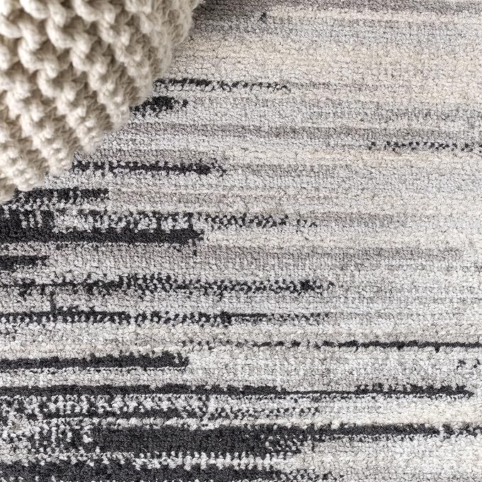 JONATHAN Y Linear Modern Half-Stripe Gray/Cream Runner Rug, 2x8, Contemporary, Transitional, Easy-Cleaning for Living Room, Bedroom, Kitchen, Pet Friendly, Non-Shedding (CTP112B-28)